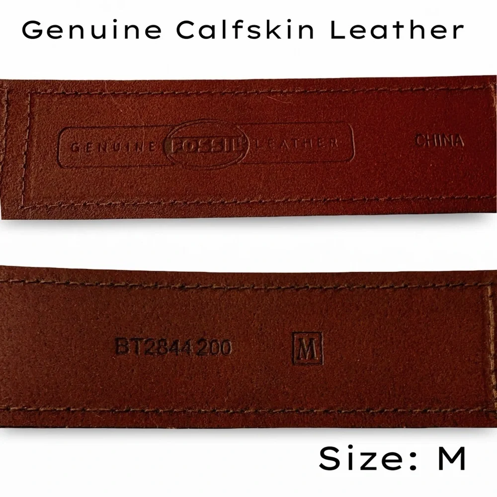 Rare Y2K VTG Fossil 54 Logo Patchwork Leather Belt | Size Medium M - Picture 10 of 14